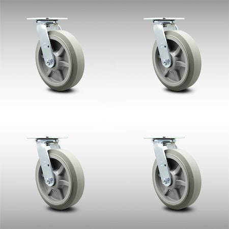 Service Caster 8 Inch SS Thermoplastic Rubber Caster Set with Roller Bearing and Swivel Lock SCC-SS30S820-TPRRF-BSL-4